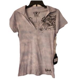 Key Closet Dragon Fine Jersey Polo Crystal Women’s Purple Shirt Size Medium